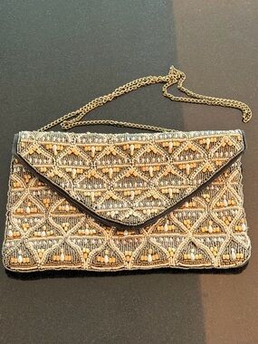 Embellished Beaded Envelope Clutch in Gold & Silver style